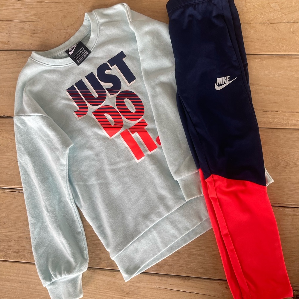 Nike Kids' Light Blue and Orange Jogger Set